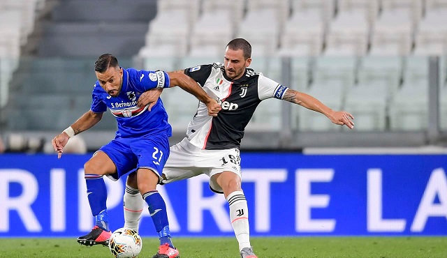 بونوتشي امام كوالياريلا في مباراة يوفنتوس سامبدوريا - Bonucci Vs Quagliarella during Juve Sampdoria match